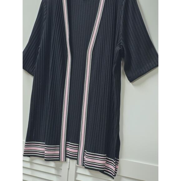 Misook Jacket Black Ribbed Knit Pink Open Front Career Business Wear Size Large - Picture 3 of 7